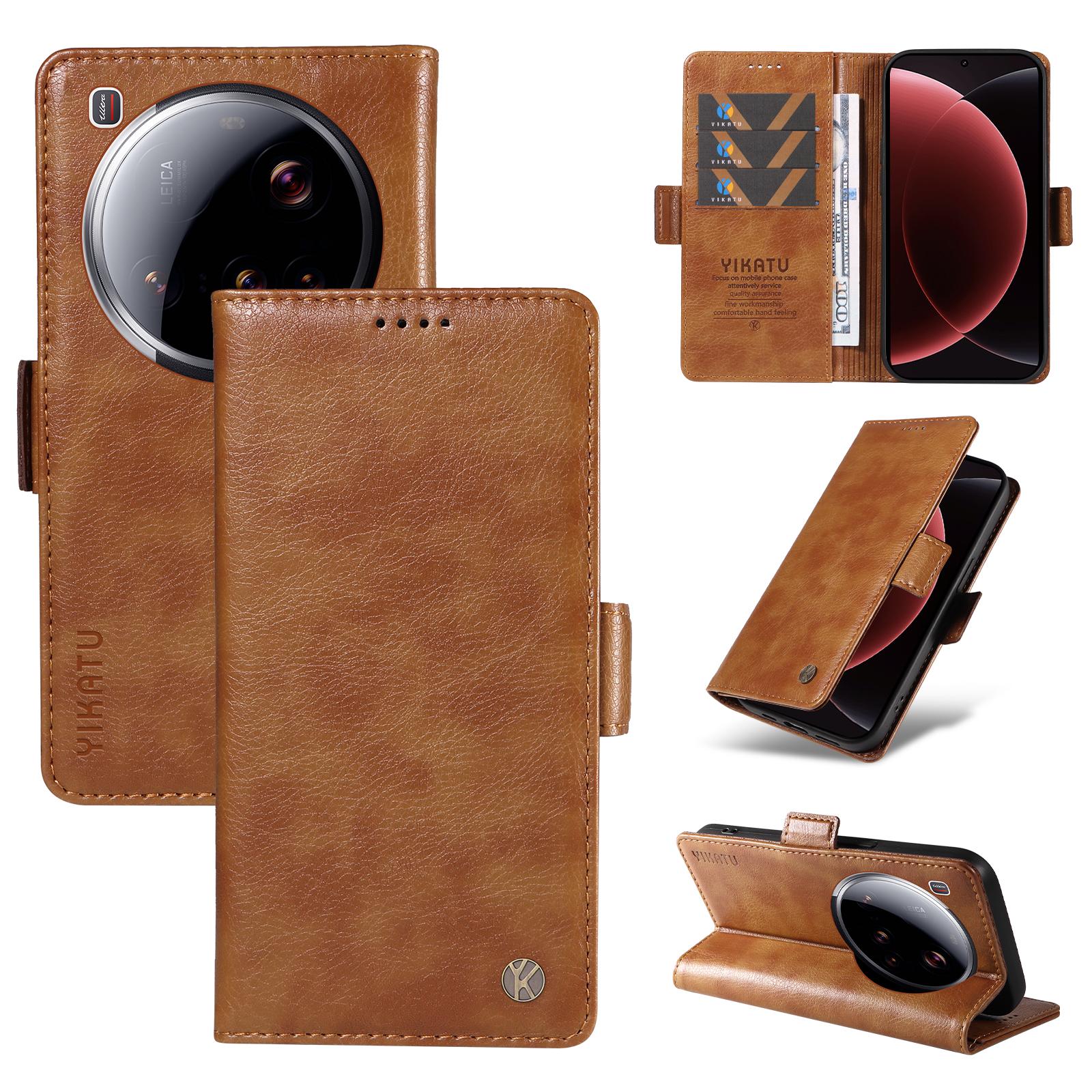 

For Xiaomi 15 Ultra Case YIKATU YK-007 Litchi Texture PU Leather Wallet Phone Cover Brown