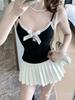 #Early Autumn New Sweet Polished Lace Polka Dot Sling Vest Female Slim and Thin Fixed Belt Chest Pad
