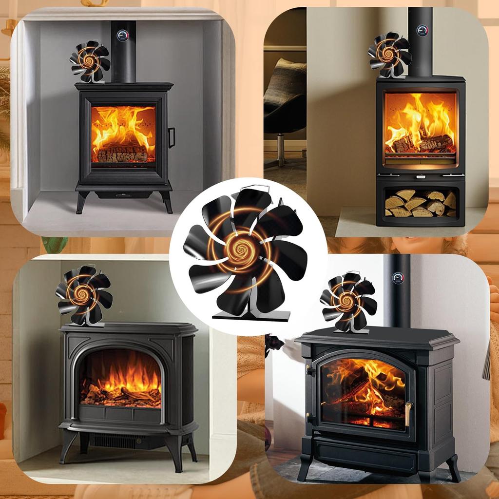 Tomersun Wood Stove Fan Heat Powered 8-Blade Stove Fan, Fireplace Fan for Wood Burning Stove/Pellet/Log Burner, w/Stove Accessories Thermometer &