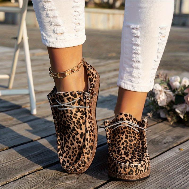 Women's Leopard Print Sneakers - Lightweight Lace-Up Shoes with Cushioned PU Sole, Everyday Casual Shoes for Women, All-Season Fashion Footwear