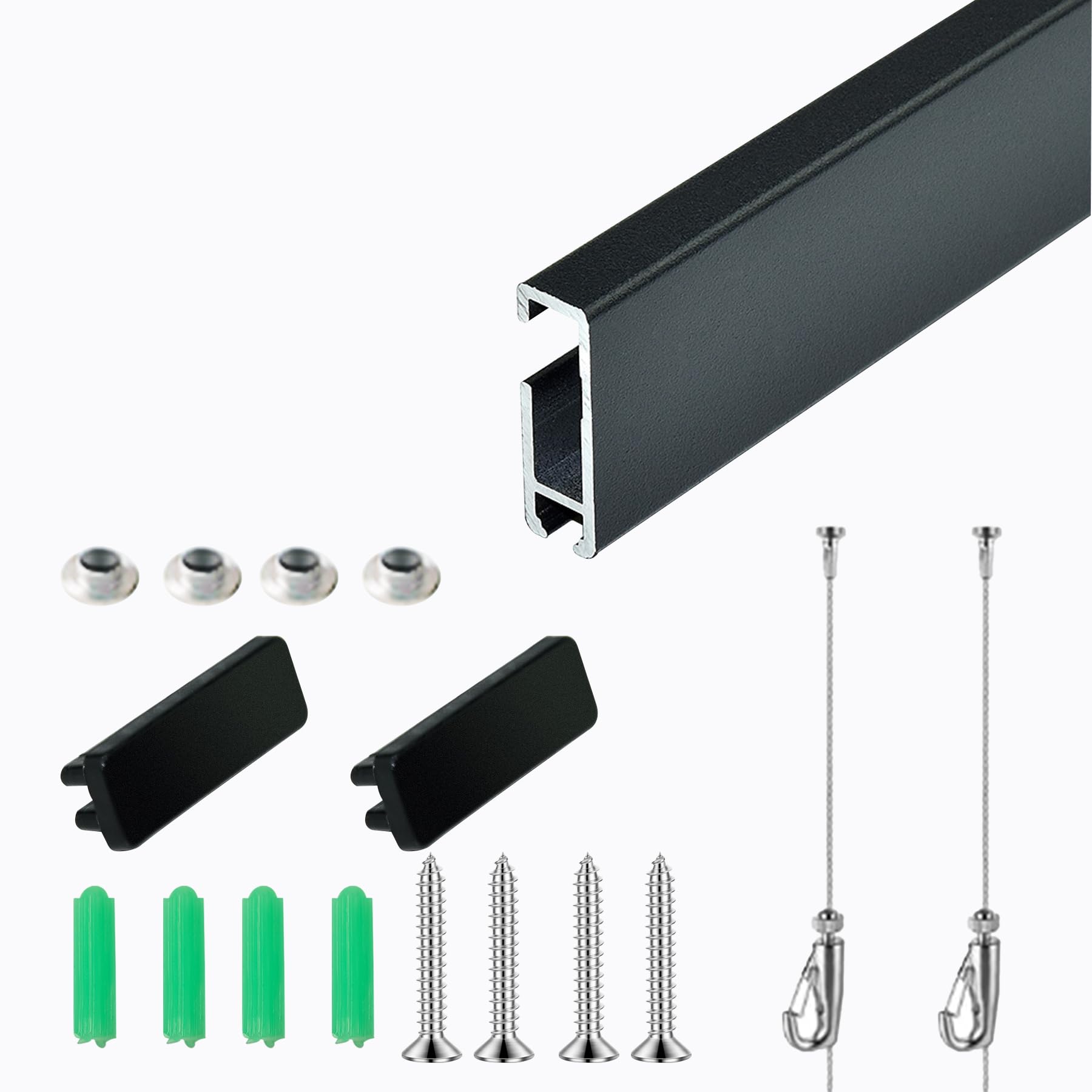 

DADAGUAI рельс для картин, проволочный крючок, направляющая для самостоятельного монтажа с гибким крепежом, подвесная фурнитура, набор рельс для картин из алюминиевого сплава, покраска для настенного дисплея чёрный