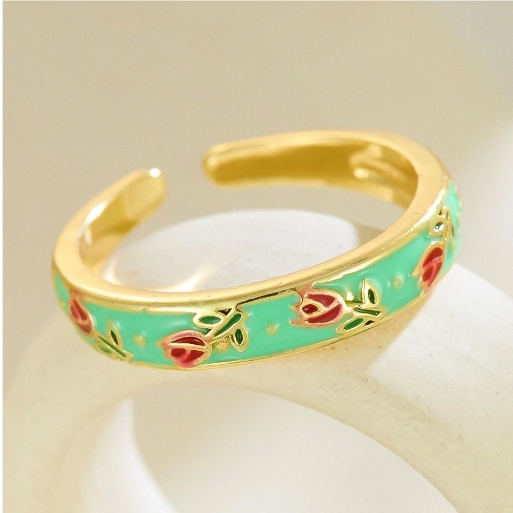 Flower Enamel Open Ring Unique Adjustable Tulip Ring Vintage Geometric Ring Fashion Jewelry