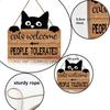 22*20cm Welcome Sign Boxwood Cat People Tolerated Sign Front Door Wall Hanging Wooden Plaque Hanger Black Kitten Garden Decor