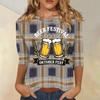 Women's Casual Plaid Three Quarter Sleeve Top Beer Festival Oktober Fest Graphic Print Round Neck Blouse