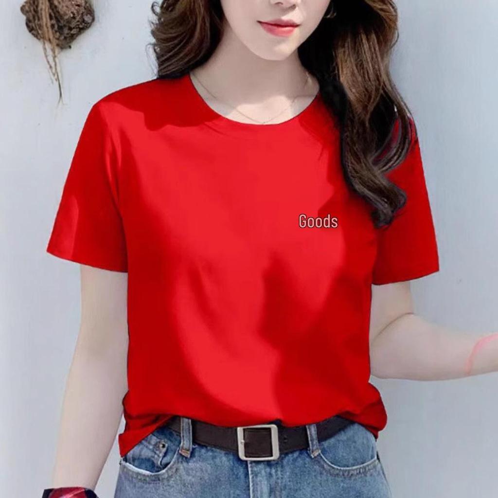 Damen Schwarzes Reines Baumwoll-Übergröße Rundhals Kurzarm T-Shirt - 2025 Sommer Vielseitige Lockere Passform