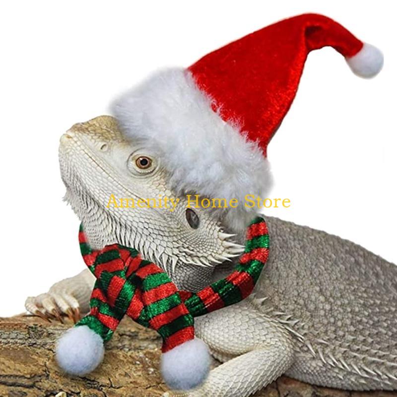 

F26C Bearded Dragon Christmas Hat & Scarf Leash and Harness from Baby to Juvenile Leather Walking Leash S for M L 3 Pa CN