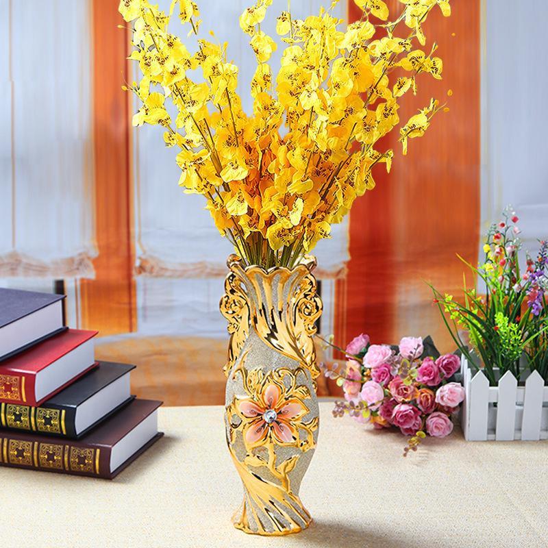 Ornement de Vase en Céramique Européen, Cadeau de Mariage Doré, Décoration de Salon, Ameublement Doux pour la Maison KTY