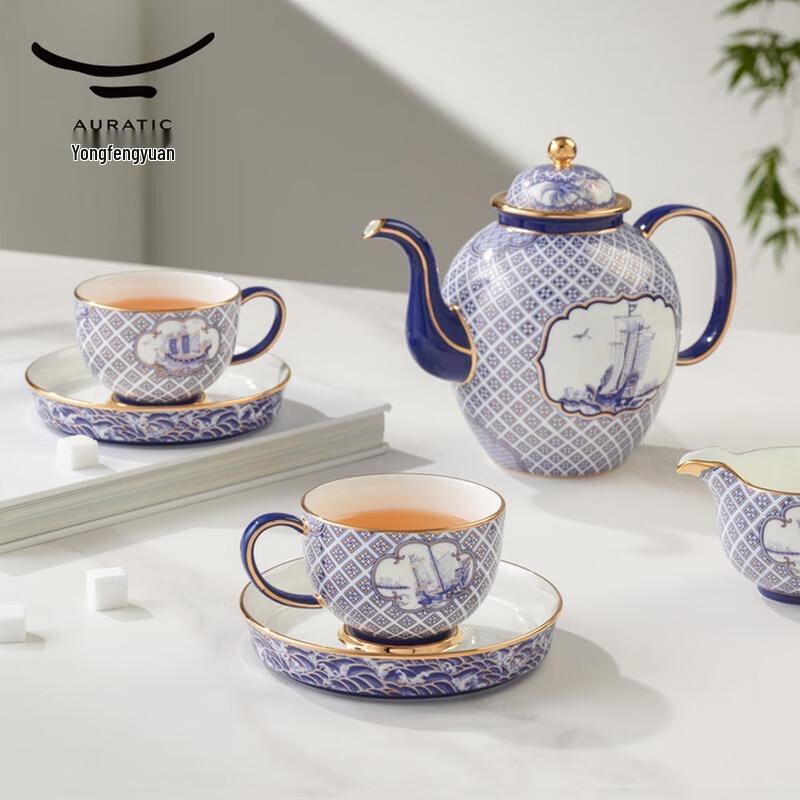Yongfengyuan "Four Seas Peace" 17-Piece Ceramic Tea & Coffee Set