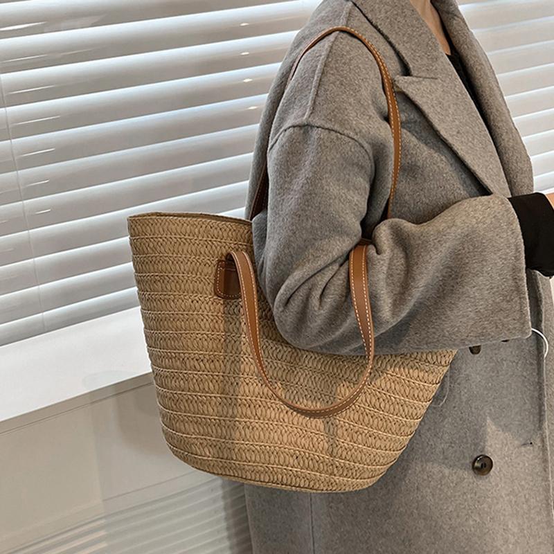Summer Large Capacity Straw Bag For Women Knitted Straw Bag Bohemia Top-handle Bag Travel Totes