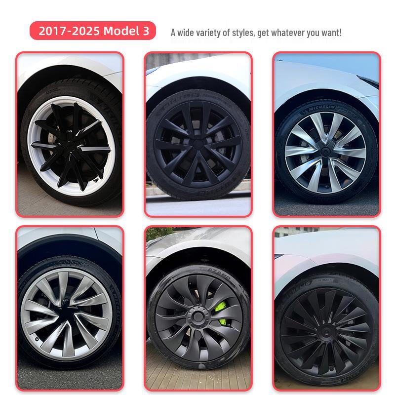 Tesla Model 3 Wheel Hub Caps & Rim Protectors for 17-25 Versions, 18-inch