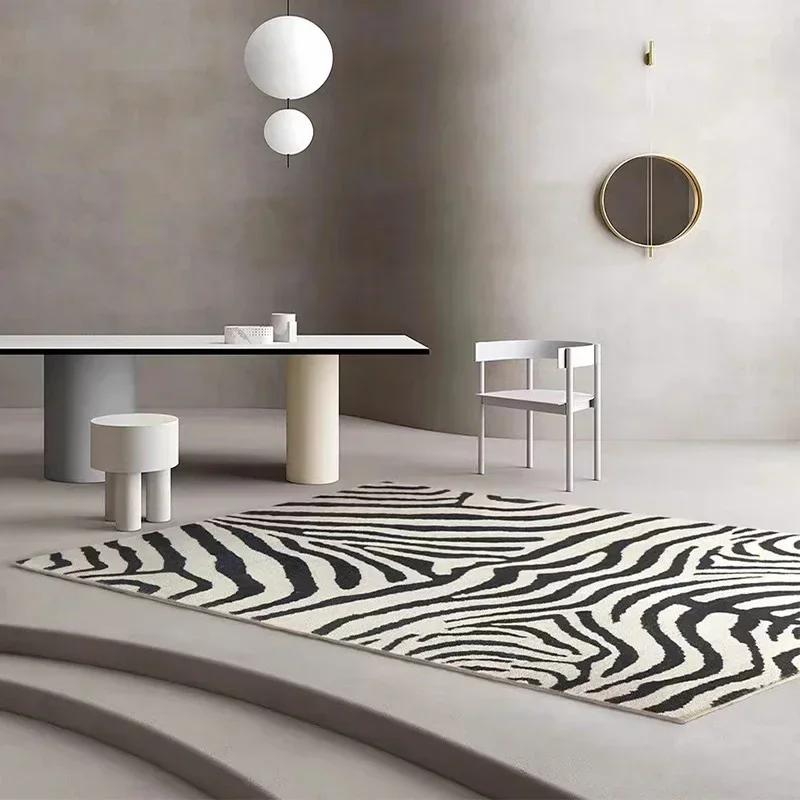 Zebra Black White Striped Area Rug Luxury Artistic Living Room Carpet Soft Comfortable Bedroom Floor Mat Decorative