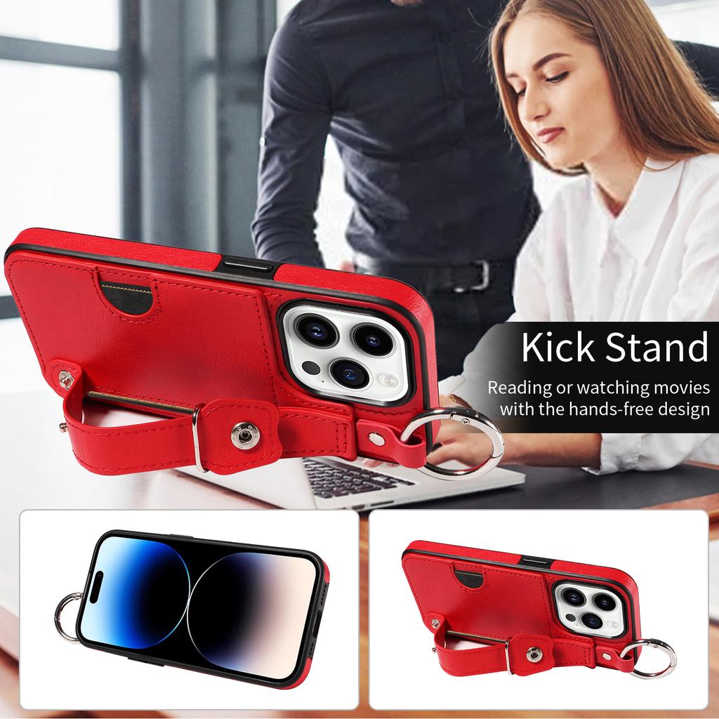 Etui na telefon ze skóry PU z kieszeniami na karty, z pierścieniem na palec i klamrą do paska na nadgarstek do iPhone'a XS, XR, XS Max, iPhone'a 7,8,7Plus,11,11Pro,11Pro,12,13,14,15...