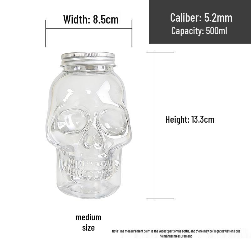 Schädel-förmige Plastikflasche mit Deckel für Saft, Milchtee oder Kaltgetränke – 350 ml, 500 ml und 800 ml
