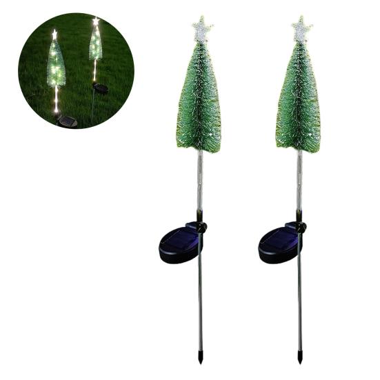 Solar Powered Christmas Tree Lights Outdoor Waterproof LED Lawn Lights with Star Topper Colorful Holiday Garden Decoration for Yard Patio