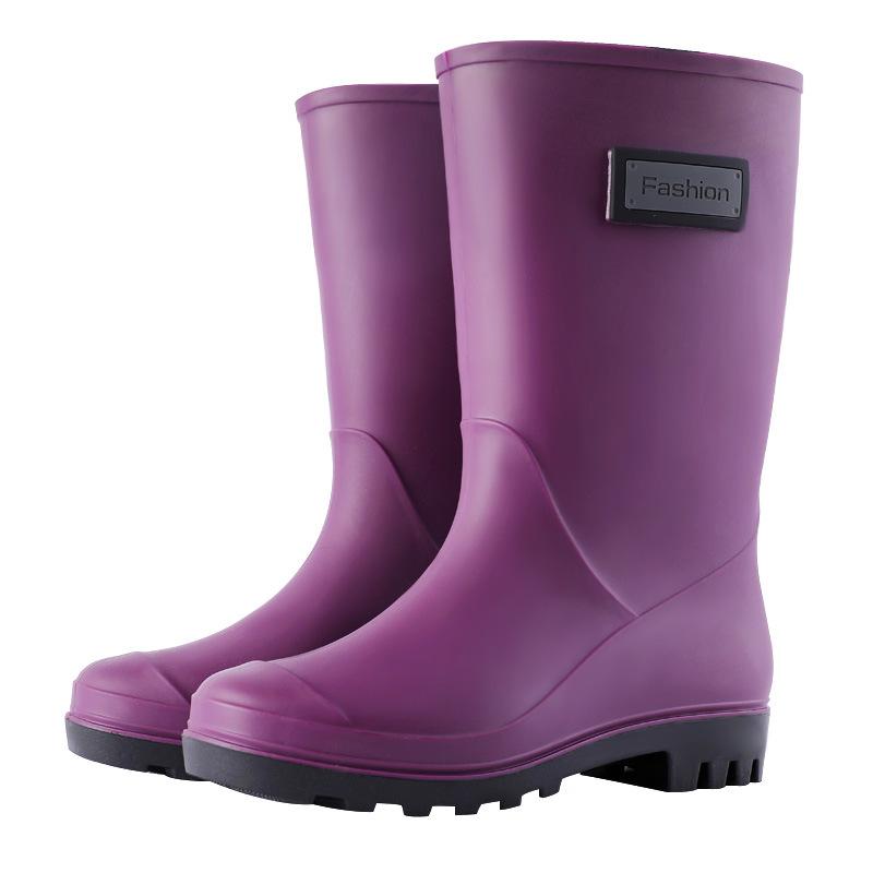 

Fashion Rain boots women s four seasons fashion outdoor mid-tube waterproof non-slip rubber shoes fashion rain boots with cotton cover 36