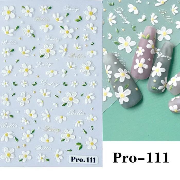 3D Nail Sticker Daisy Cherry Blossom Petal Leaf Butterfly Spring Summer Slider Y2K Manicure Decoration Tips Nail Polish