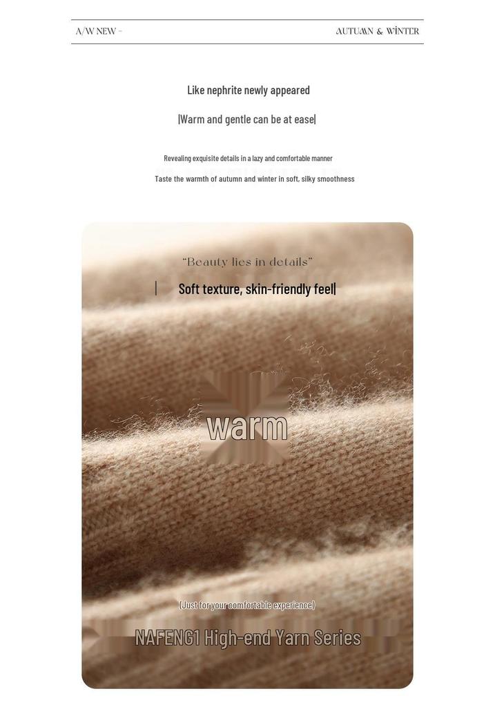 Women's Cashmere Round Neck Sweater - Thick, Versatile, Loose-Fit, Long Sleeve for Autumn/Winter