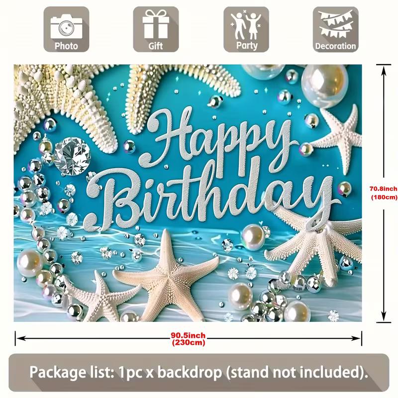 2D Tropical Ocean Starfish Birthday Backdrop Underwater Beach Party Banner