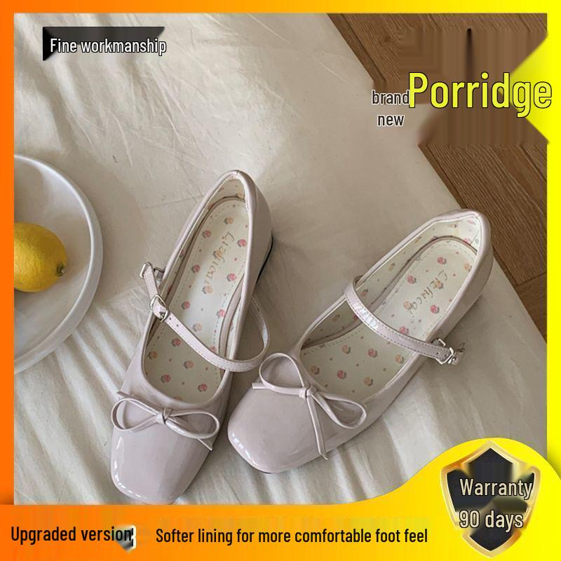 2025 Nové francouzské Mary Jane s nízkým výkrojem a mašlí, kožené podpatky - Elegantní jarní styl