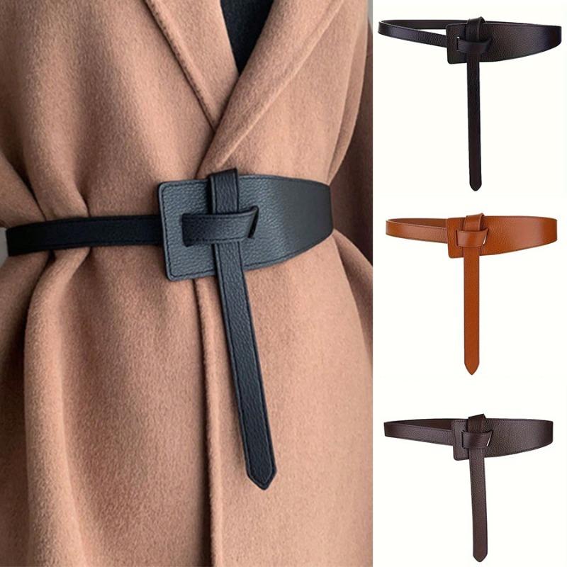 Retro Design Women Belt Fashionable Korean Style Women's Faux Leather Belt Irregular Shape Adjustable Knot Long for Suit
