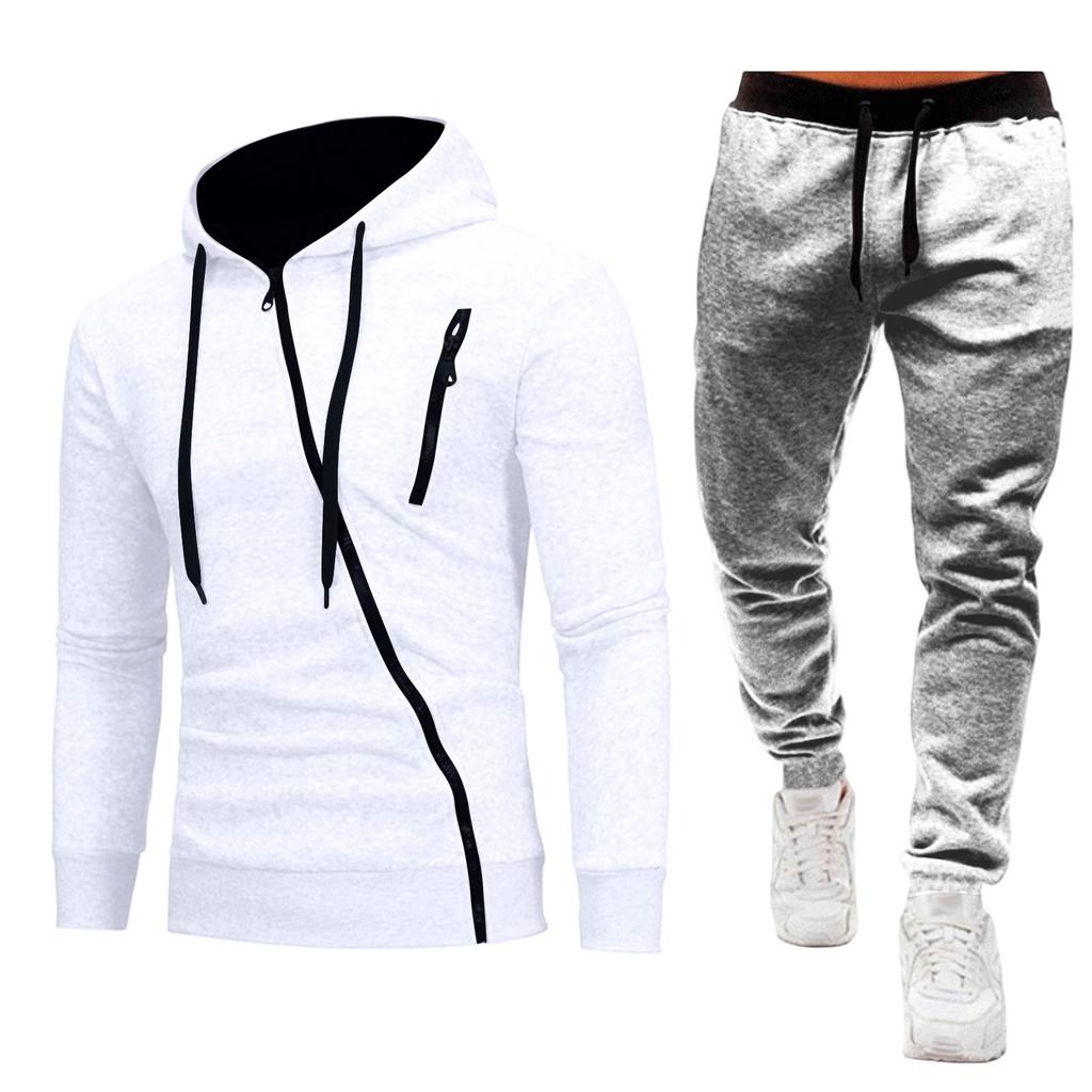 Men's Zip Hoodie Sweatsuit Set with Long Sleeve Top and Pants for Outdoor Sport Casual Wear