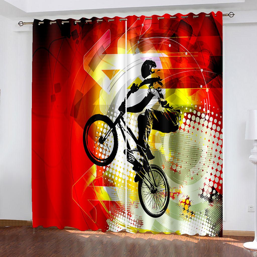 

Hand-painted Motorcycle Printing Woven Curtains Two Independent Curtains on The Left and Right Blackout Curtains for Bedrooms 132cmx160cm
