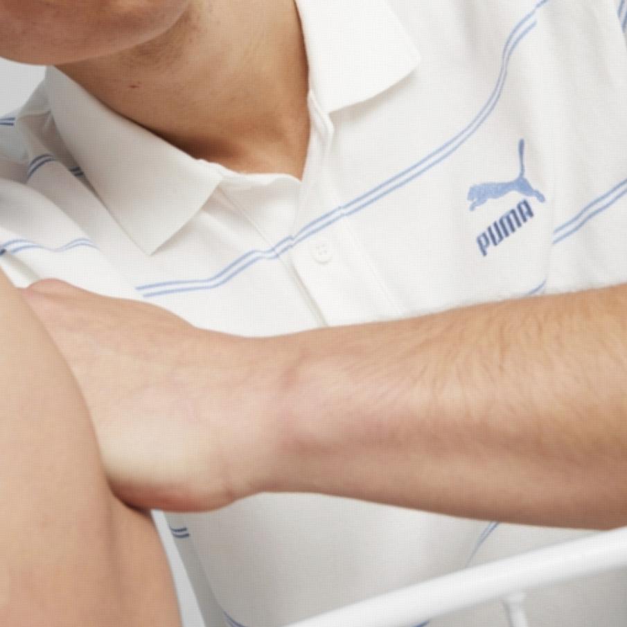 Puma Team Logo Letter Print Contrasting Stripe Comfortable Breathable Loose Casual Short Sleeve Polo Shirt Men Tops White 627122-02