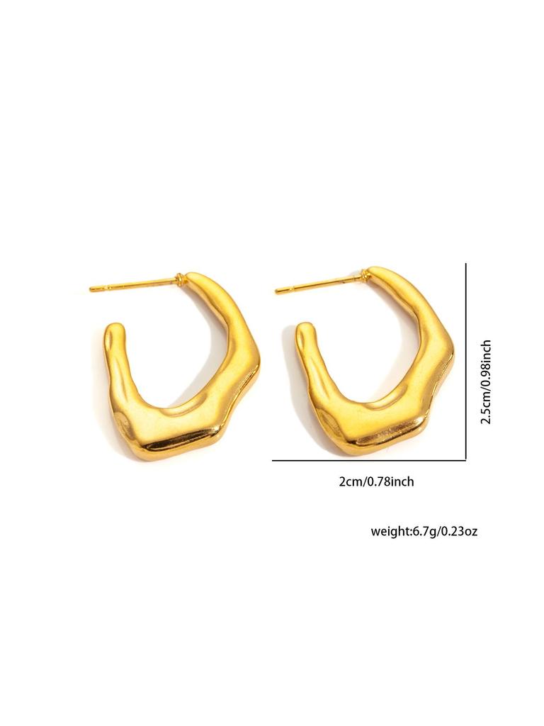 Gold C-Shaped Round Hoop Earrings with Bright Surface, French Light Luxury, High-End Stainless Steel