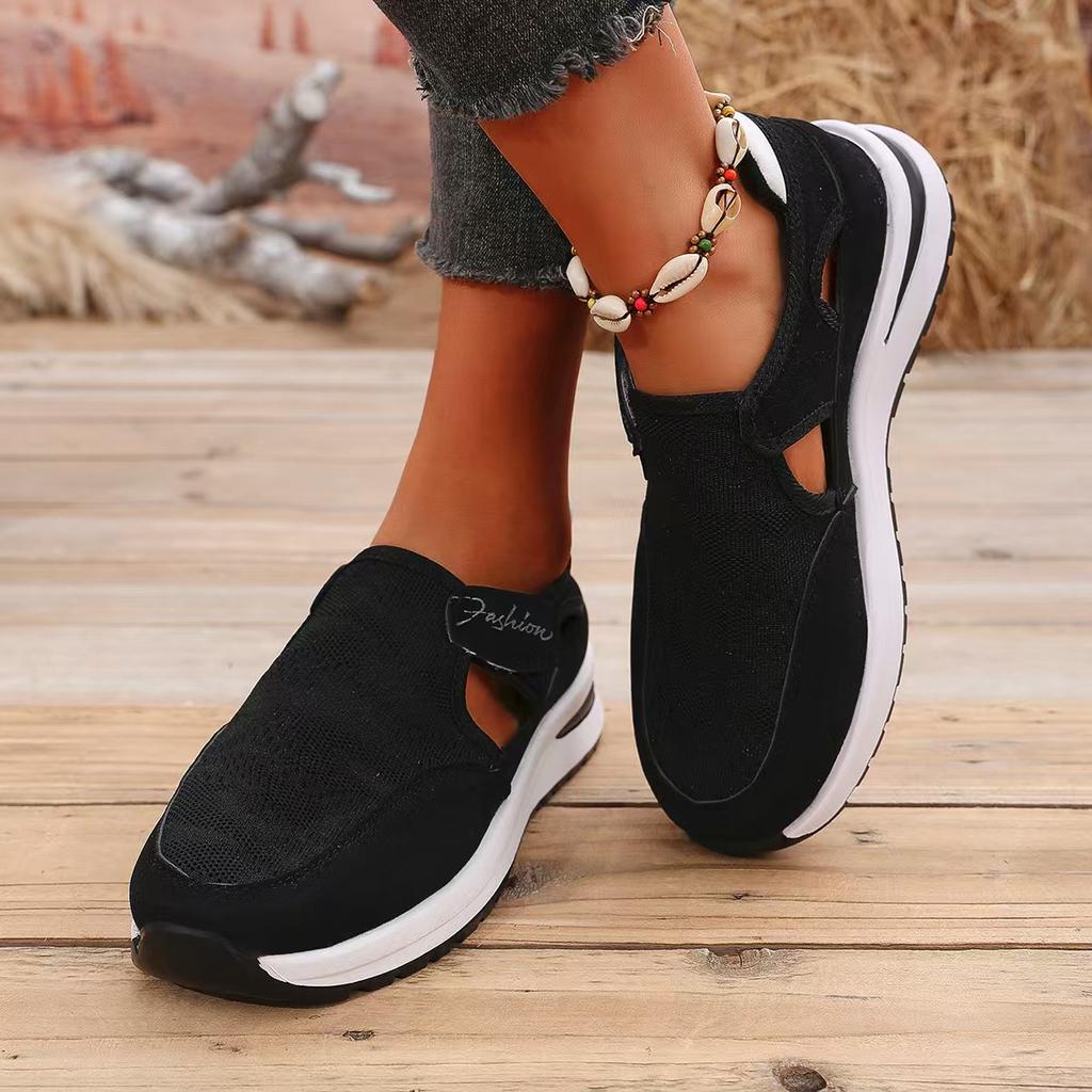 2025 foreign trade spring and autumn large size casual single shoes platform flying woven breathable Velcro casual mesh women's shoes