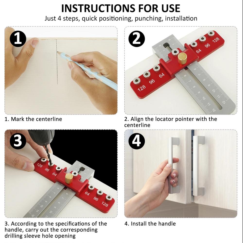 Drill Guide Punch Locator Template Ruler Adjustable Woodworking Drilling Locator for Cabinet Handles and Pulls Hole Punch Tool
