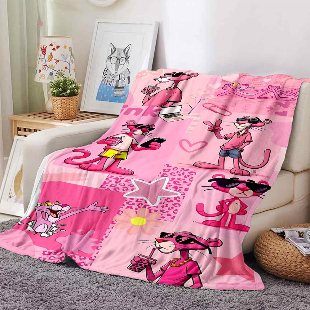 1Pc Pink Panther Collage Blanket Soft Throw Blanket For Home Bedroom Bed Sofa Travel Office Solid Christmas Blanket
