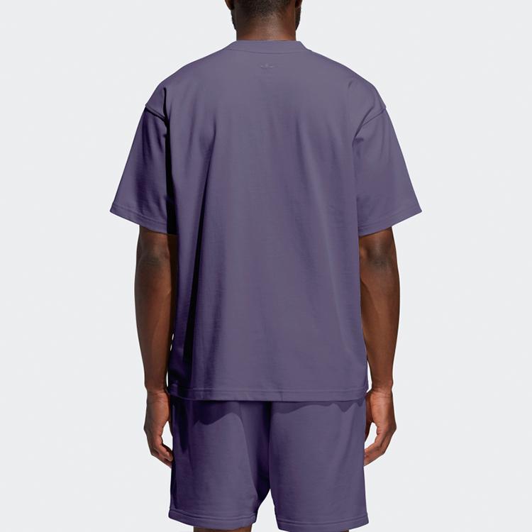 Adidas Originals Pharrell Williams Basics Embroidered Letter Short Sleeve T-Shirt Men Tops Tech-Purple GH4395