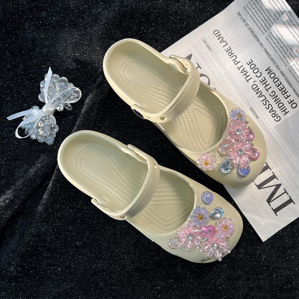 Good-Looking Pink Fairy Flower Cluster Ballet Hole Shoes Summer Women'S Cool Slippers Bag Head Wear Non-Slip Casual Sandals