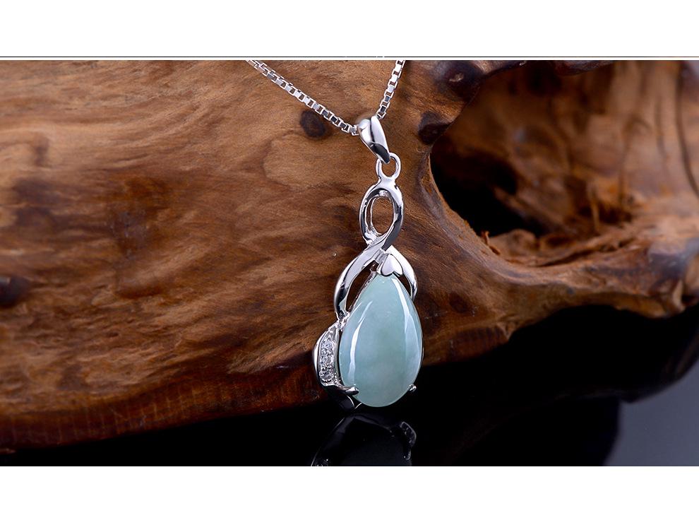 Yu Ding Sheng S925 Sterling Silver Teardrop Pendant with Natural Myanmar Jadeite for Women