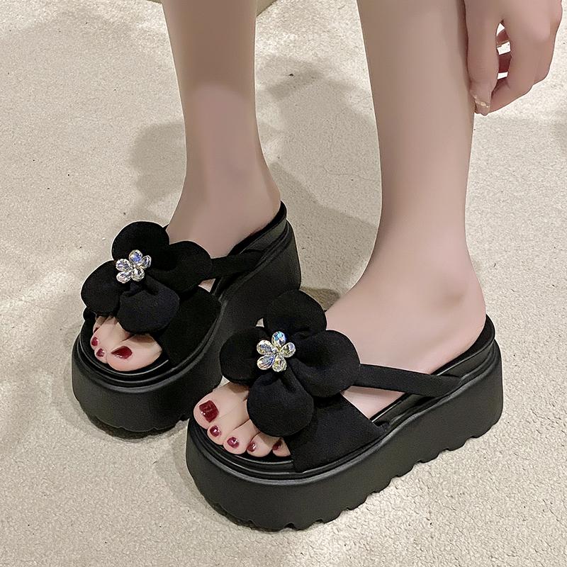 Fashion 8CM Casual Wedge Slippers Women New Summer Non Slip Platform Sandals Woman Flower Comfortable Female Chunky Beach Slippers