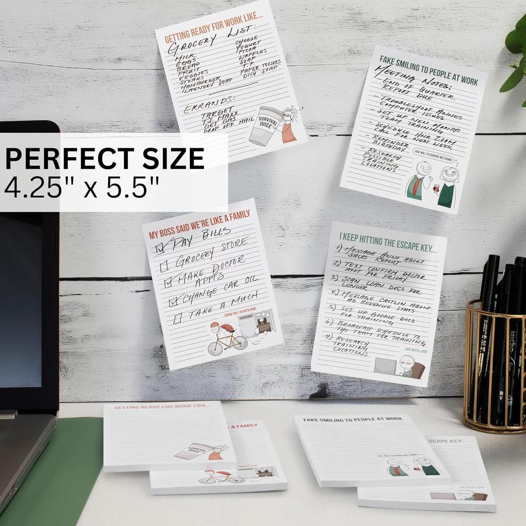 ZICOTO Super Funny Notepads - Hilarious Office Gift for Your Women Coworkers - Set of 4 Office Supplies Memo Pads w/ 4 Assorted Designs, 50 Sheets