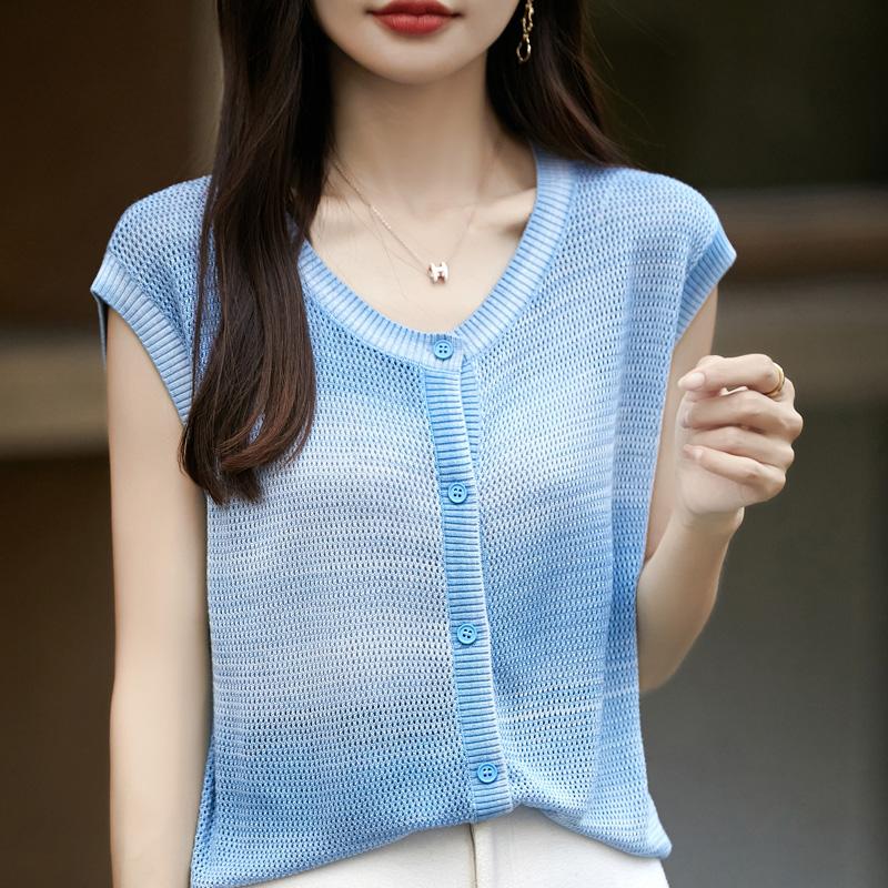 

Женский шерстяной кардиган без рукавов Qinghe кашемир 50% шелк 50% шерсть весенне-летний шерстяной жилет без рукавов с короткими рукавами мягкий и удобный M алмаз