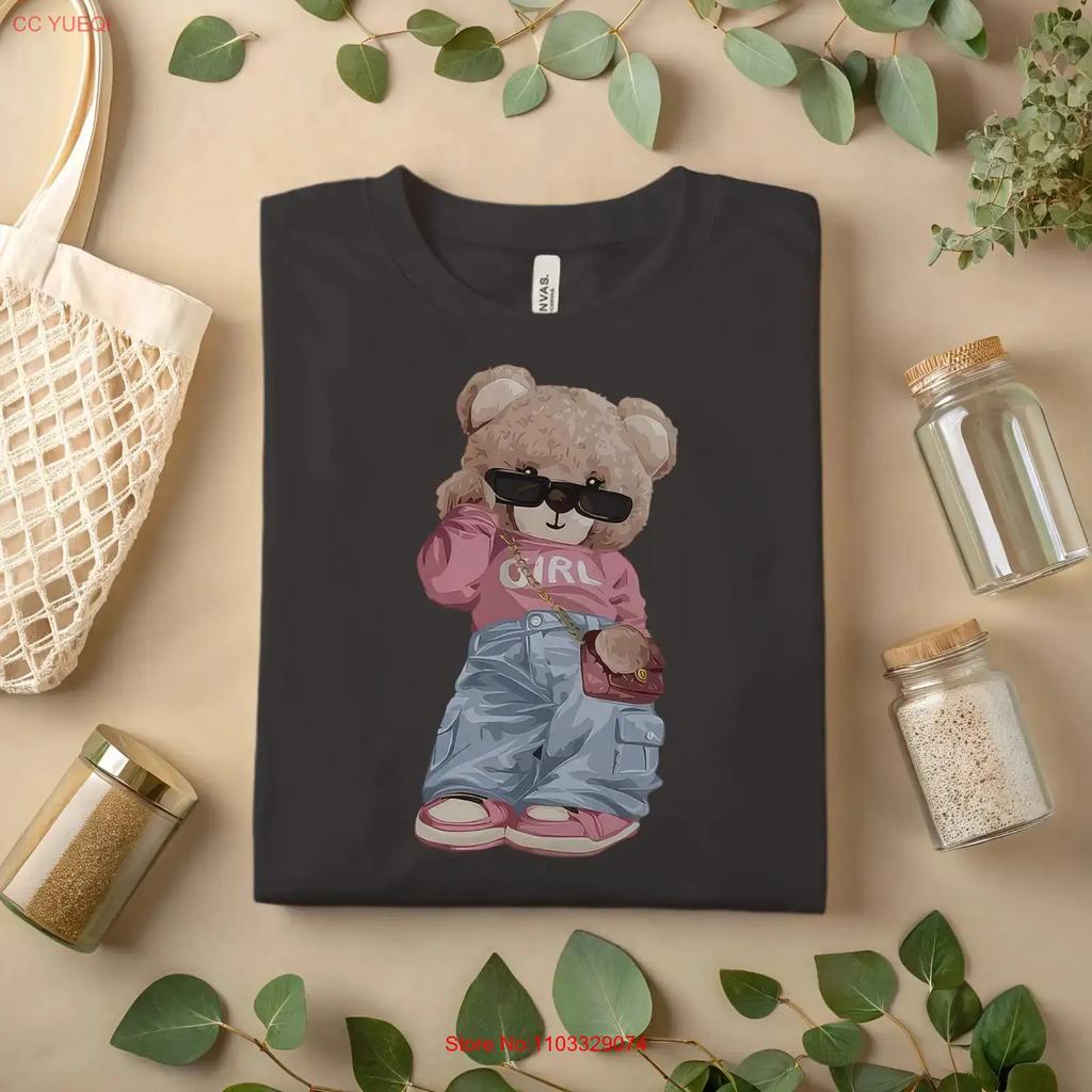Cool Teddy Bear Girl T Shirt Cute Streetwear A108 vintage Washed Versatile Casual streetwear Stretched Stylish fashion Soft