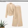 ZANZEA Women Long Sleeve Blouse and Pants Casual Autumn Two Piece Sets