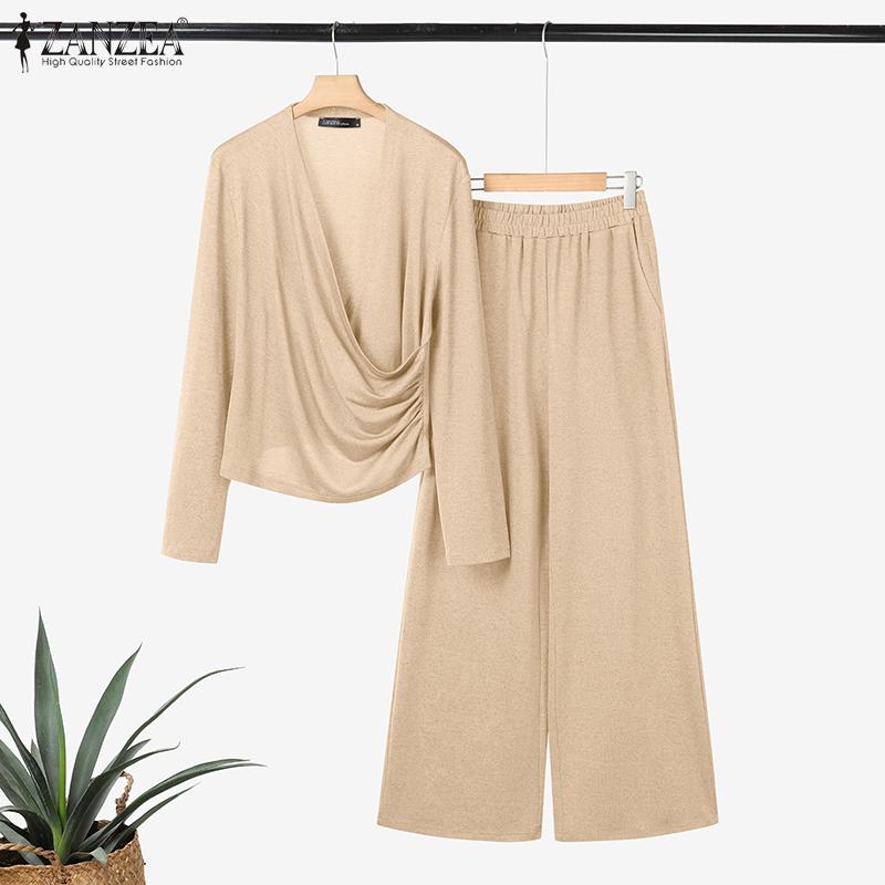ZANZEA Women Long Sleeve Blouse and Pants Casual Autumn Two Piece Sets