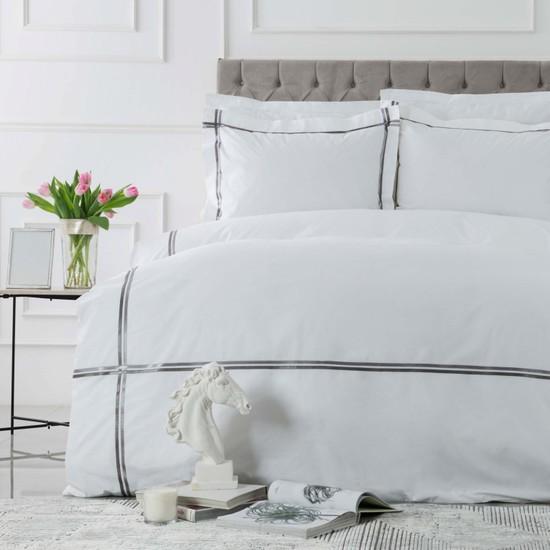 

Karaca Home White Collection Valse Grey Satin Striped Percale Double Duvet Cover Set