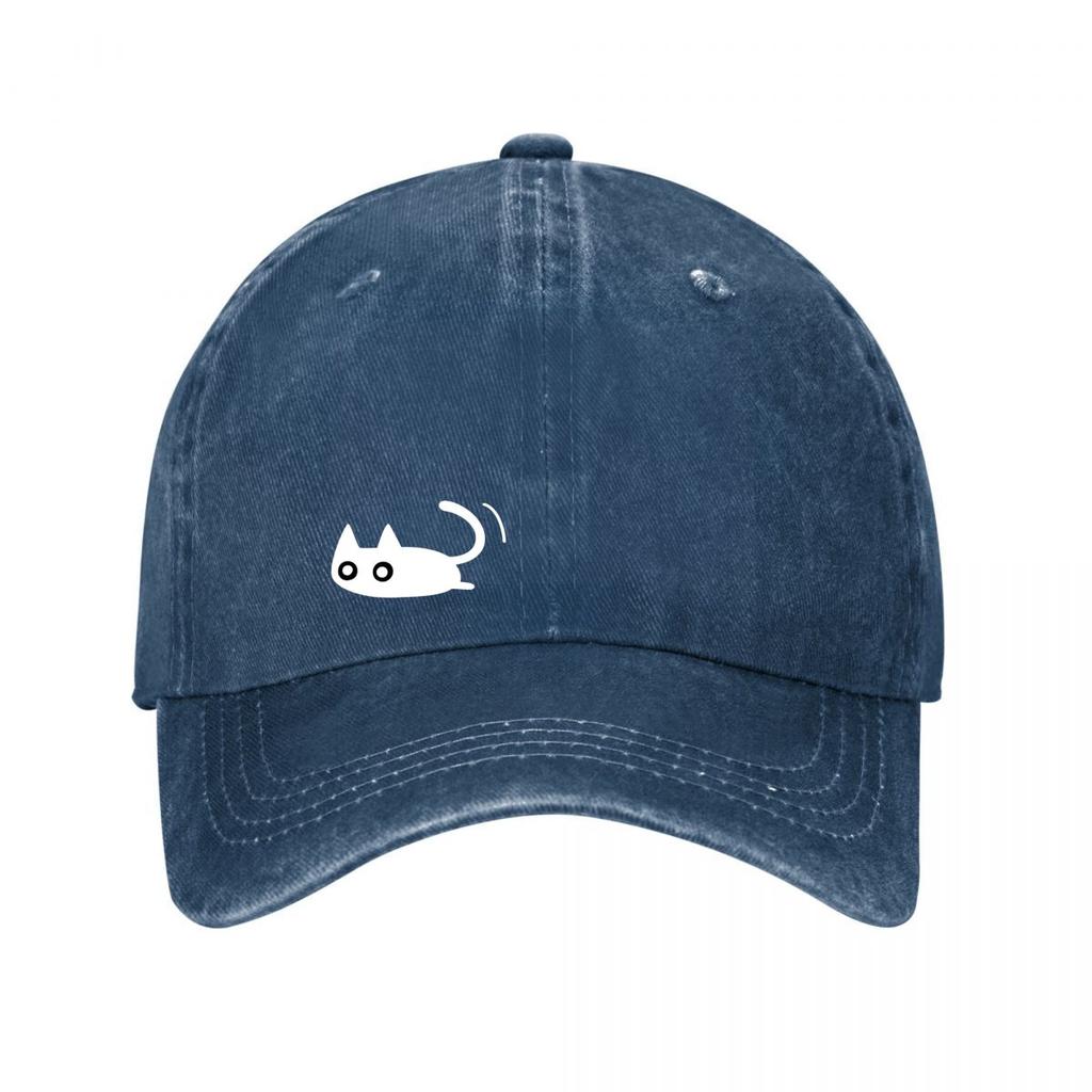 Blue Cute Cat Graphic Snapback Hat New Vintage Washed Cotton Baseball Cap Parent Kids Sun Hats