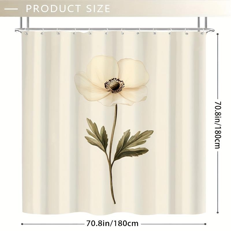 1pc Elegant Cream Floral Shower Curtain, Soft Polyester, Waterproof & Easy-Clean, Includes Plastic Hooks, Bathroom Decor