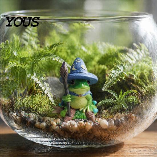 Creative Halloween Tabletop Accessory Witch Frog Ornaments, Resin Magic Wizard Figurine, Micro-landscape Miniature Cute Fantasy Mini Statue