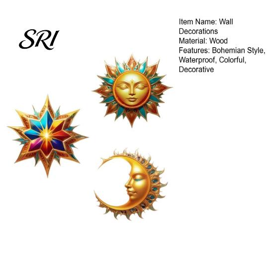 Entrance Wall Decoration 3Pcs Sun Moon Star Decorations Waterproof Bohemian Wooden Exotic Style Courtyard Decor Art Set Outdoor Indoor Hanging