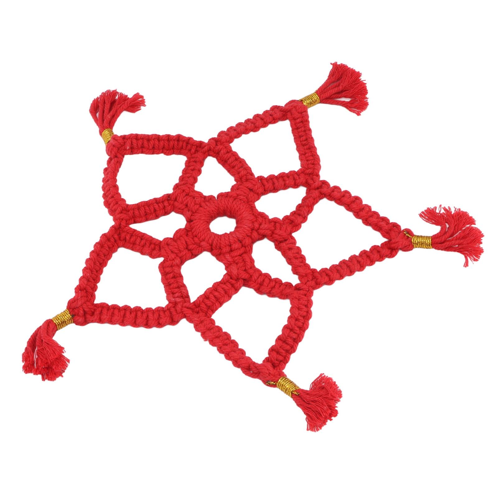 Hand Cotton Woven Hollow Star Ornament Red Five Pointed Star Ornaments Holiday Decoration