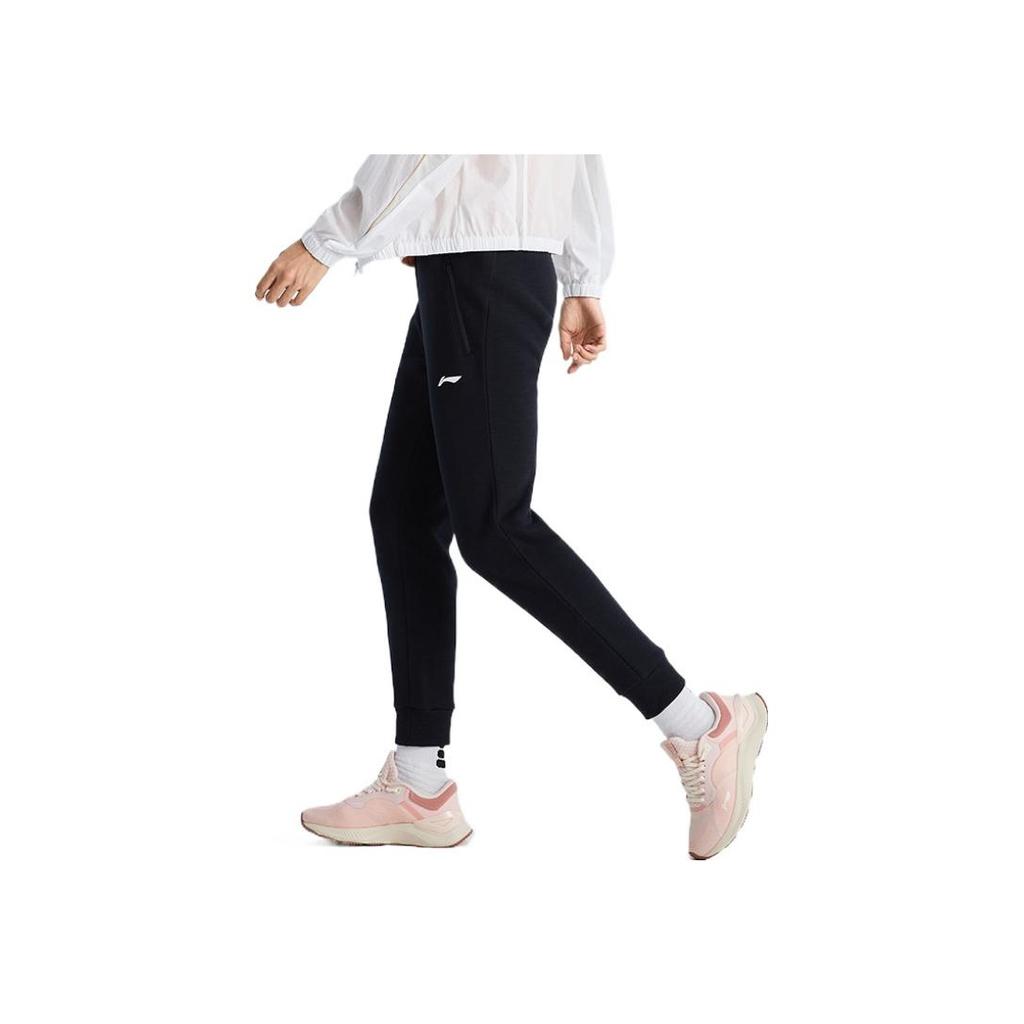 Li Ning Training Series Logo Micro-Label Solid Color Tapered Knit Sports Pants Women Pants Black AKLR884-1