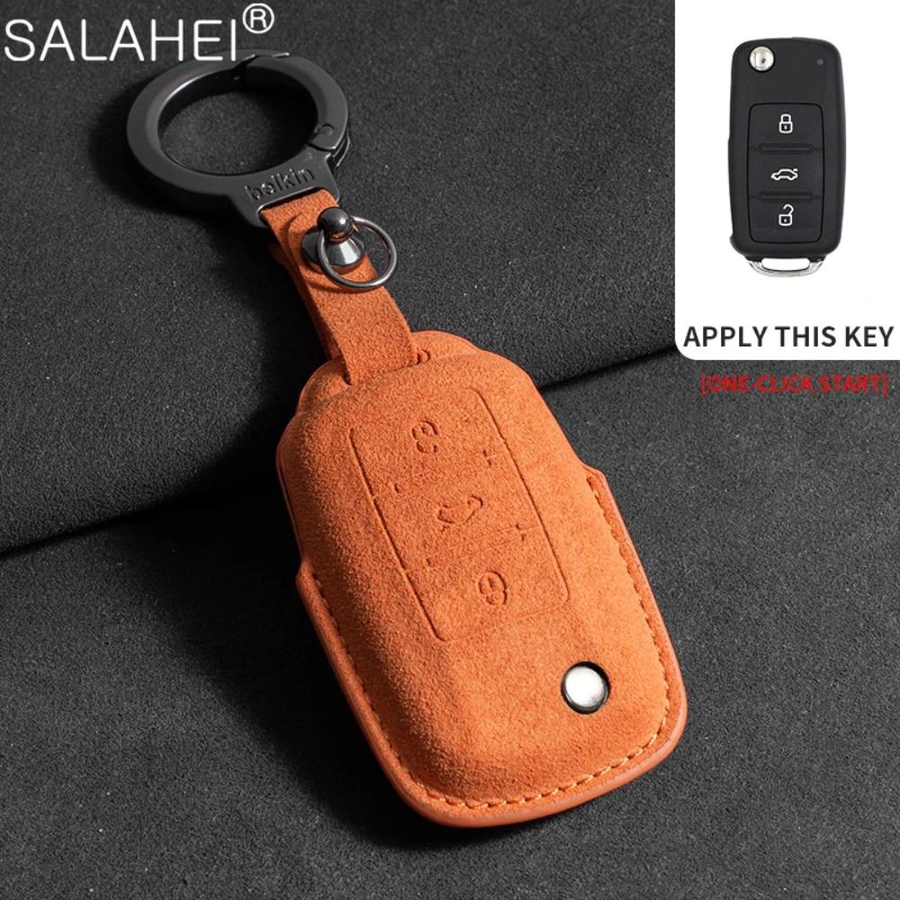 Wildleder Auto Schlüsselhülle für Volkswagen VW Magotan Passat B8 TIGUAN MK2 Golf 8 2020 für Skoda Octavia A8 A7 2021 SEAT Leon MK4