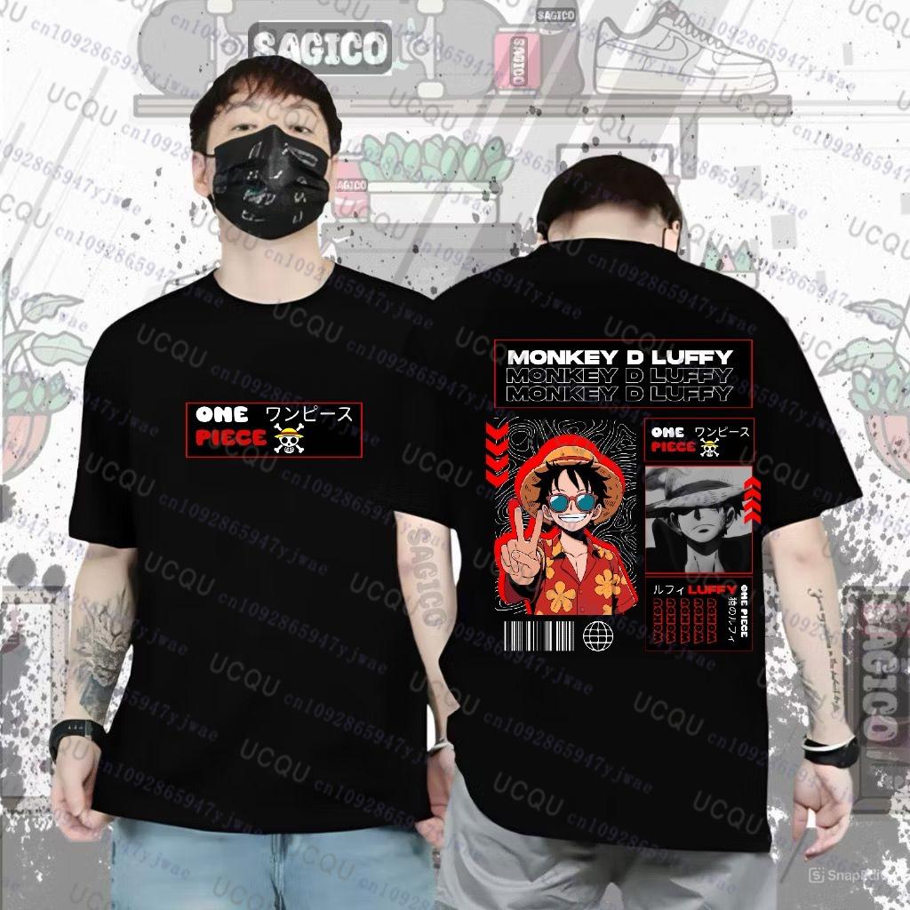 ONE PIECE Joint Short-sleeved T-shirt Luffy Gear5 Night Pure Cotton Men's and Women's Oversize Fashion Bandai Cosplay Tshirt