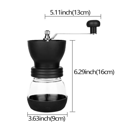 Manual Coffee Bean Mill with Tapered Ceramic Mill Plate, Compact, Lightweight, Portable, Easy To Clean, Adjustable Grinding (Includes 2 Glass Jar, Bru